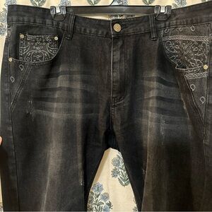 Stacy Adams Jeans Mens Baggy Wide Leg Embroidered Y2K Hip Hop JNCO Style 40 x 32